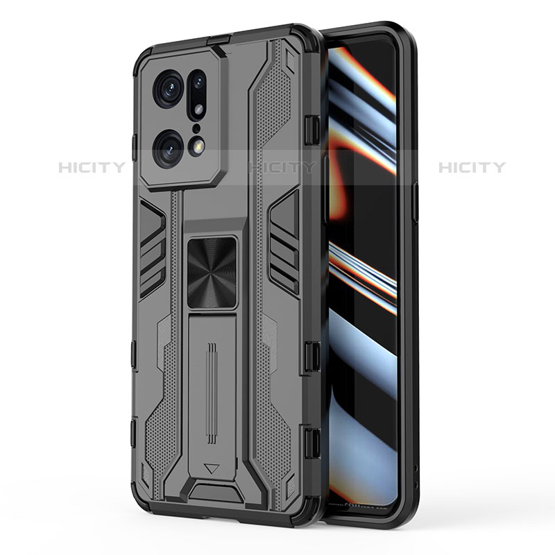 Funda Bumper Silicona y Plastico Mate Carcasa con Magnetico Soporte para Oppo Find X5 Pro 5G