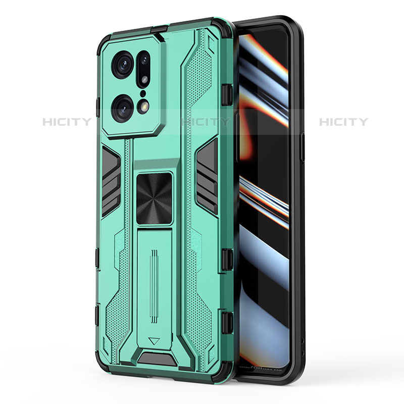 Funda Bumper Silicona y Plastico Mate Carcasa con Magnetico Soporte para Oppo Find X5 Pro 5G