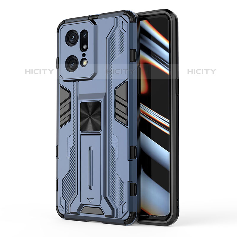 Funda Bumper Silicona y Plastico Mate Carcasa con Magnetico Soporte para Oppo Find X5 Pro 5G