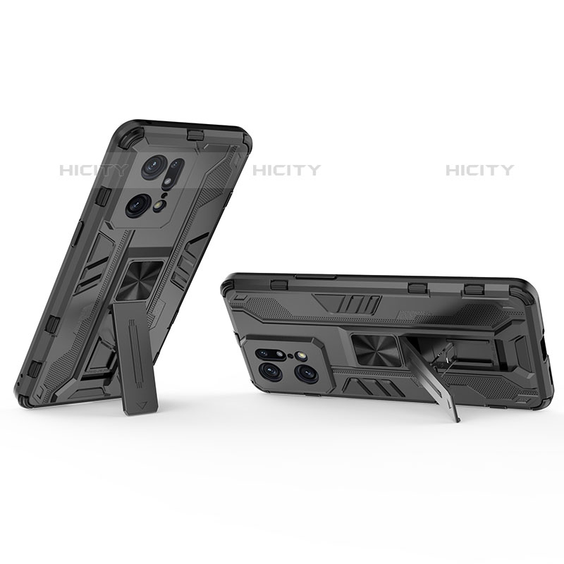 Funda Bumper Silicona y Plastico Mate Carcasa con Magnetico Soporte para Oppo Find X5 Pro 5G