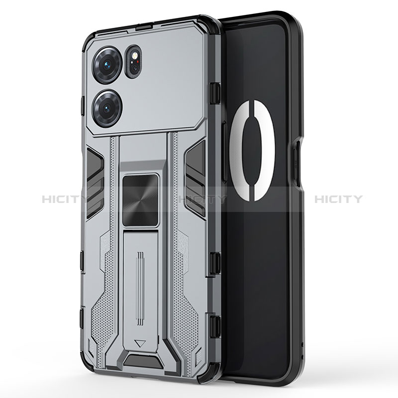 Funda Bumper Silicona y Plastico Mate Carcasa con Magnetico Soporte para Oppo K10 5G Gris