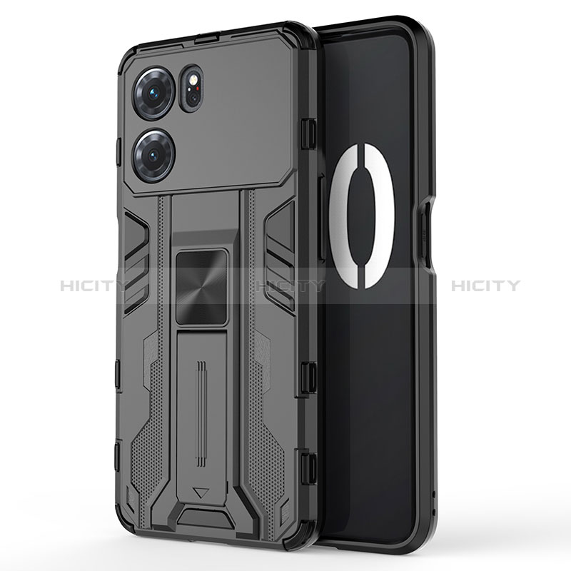 Funda Bumper Silicona y Plastico Mate Carcasa con Magnetico Soporte para Oppo K10 5G Negro