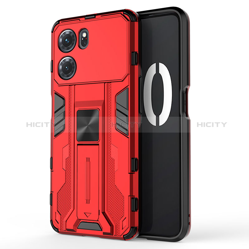 Funda Bumper Silicona y Plastico Mate Carcasa con Magnetico Soporte para Oppo K10 5G Rojo