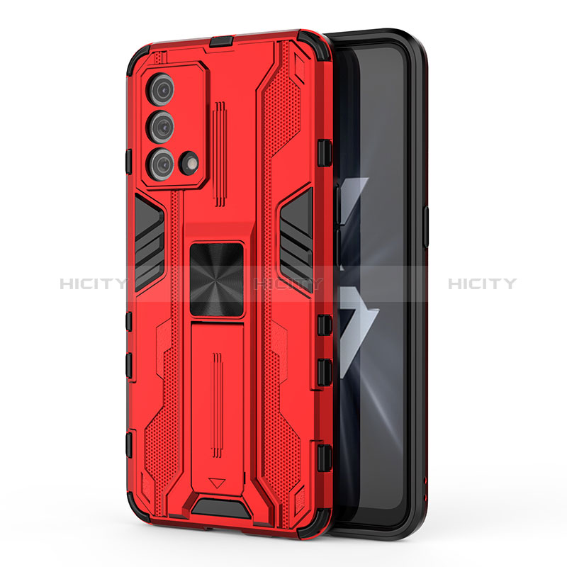 Funda Bumper Silicona y Plastico Mate Carcasa con Magnetico Soporte para Oppo K9 5G Rojo