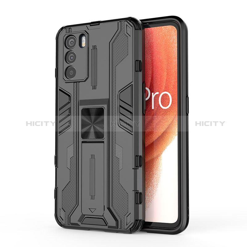 Funda Bumper Silicona y Plastico Mate Carcasa con Magnetico Soporte para Oppo K9 Pro 5G Negro