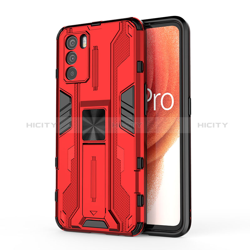 Funda Bumper Silicona y Plastico Mate Carcasa con Magnetico Soporte para Oppo K9 Pro 5G Rojo