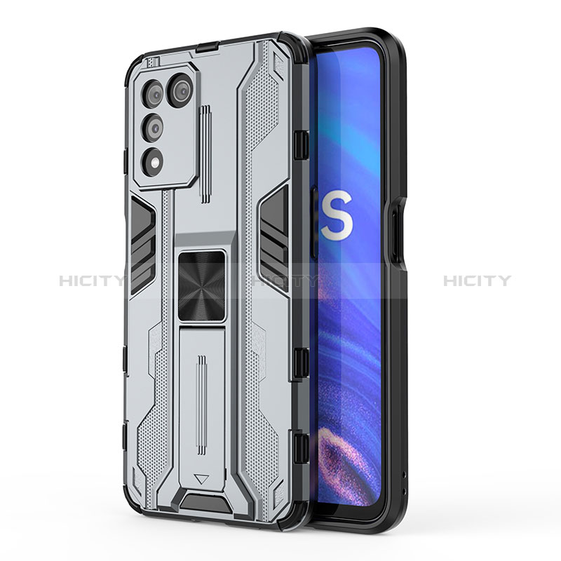 Funda Bumper Silicona y Plastico Mate Carcasa con Magnetico Soporte para Oppo K9S 5G Gris