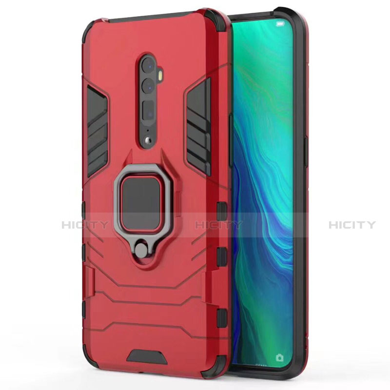 Funda Bumper Silicona y Plastico Mate Carcasa con Magnetico Soporte para Oppo Reno 10X Zoom Rojo