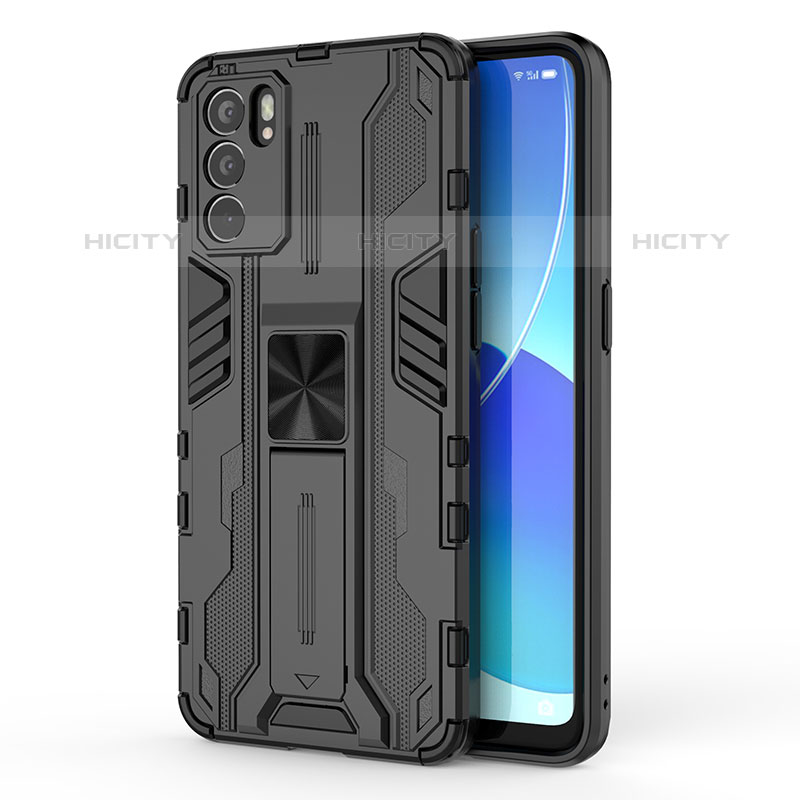 Funda Bumper Silicona y Plastico Mate Carcasa con Magnetico Soporte para Oppo Reno6 5G