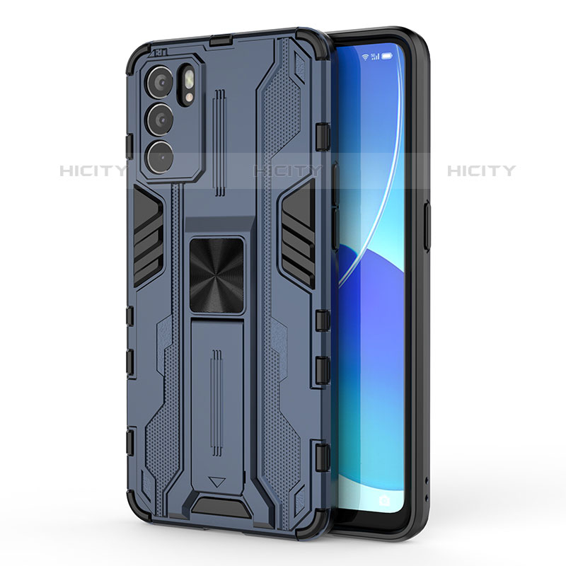 Funda Bumper Silicona y Plastico Mate Carcasa con Magnetico Soporte para Oppo Reno6 5G