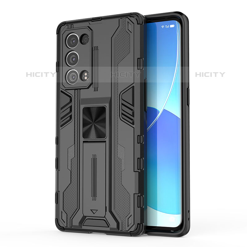 Funda Bumper Silicona y Plastico Mate Carcasa con Magnetico Soporte para Oppo Reno6 Pro 5G