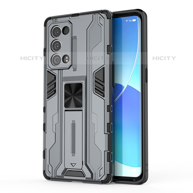 Funda Bumper Silicona y Plastico Mate Carcasa con Magnetico Soporte para Oppo Reno6 Pro 5G