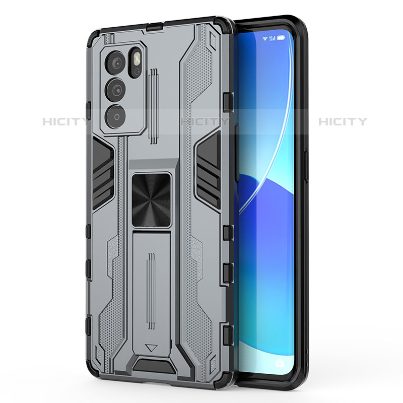 Funda Bumper Silicona y Plastico Mate Carcasa con Magnetico Soporte para Oppo Reno6 Pro 5G India