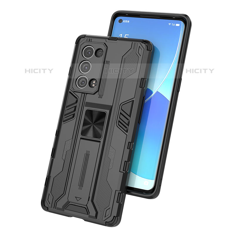 Funda Bumper Silicona y Plastico Mate Carcasa con Magnetico Soporte para Oppo Reno6 Pro+ Plus 5G