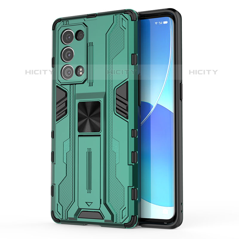 Funda Bumper Silicona y Plastico Mate Carcasa con Magnetico Soporte para Oppo Reno6 Pro+ Plus 5G