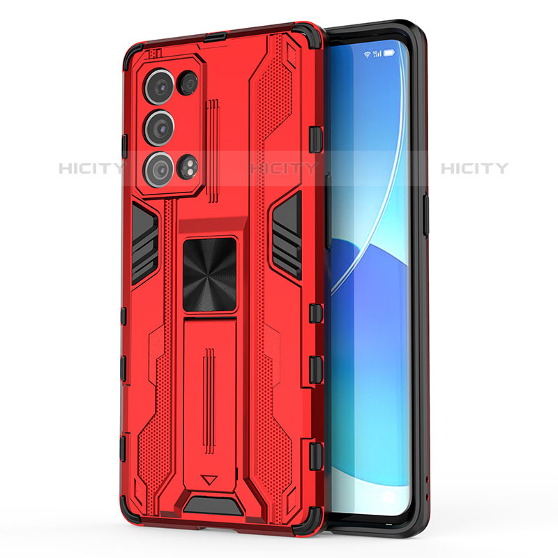 Funda Bumper Silicona y Plastico Mate Carcasa con Magnetico Soporte para Oppo Reno6 Pro+ Plus 5G