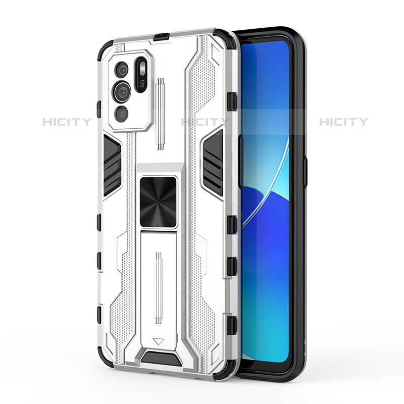 Funda Bumper Silicona y Plastico Mate Carcasa con Magnetico Soporte para Oppo Reno6 Z 5G Blanco