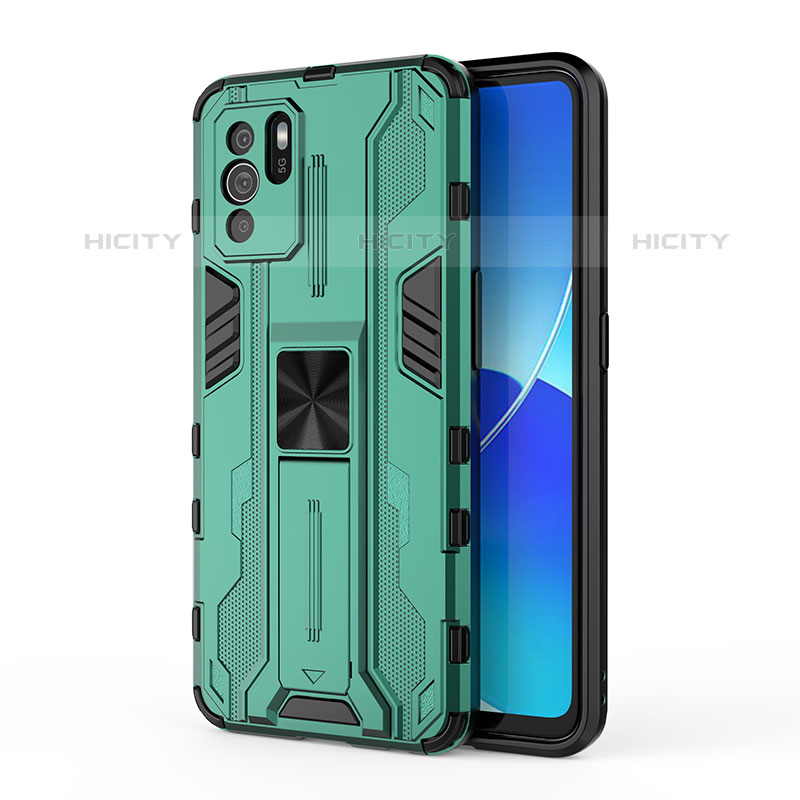 Funda Bumper Silicona y Plastico Mate Carcasa con Magnetico Soporte para Oppo Reno6 Z 5G Verde