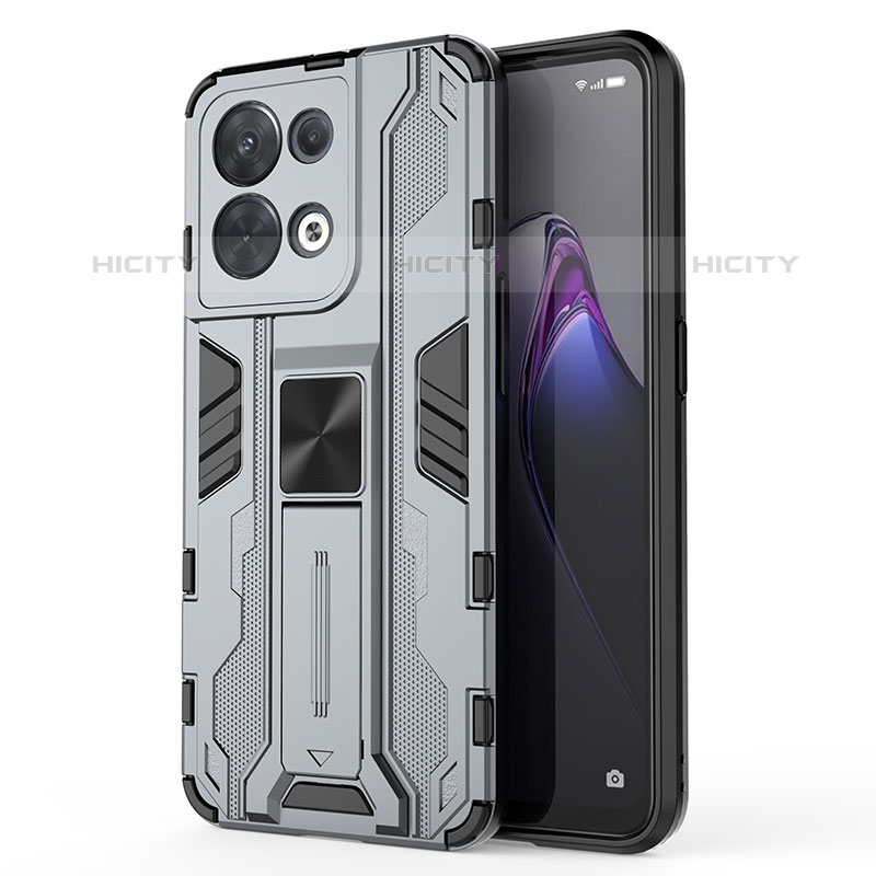 Funda Bumper Silicona y Plastico Mate Carcasa con Magnetico Soporte para Oppo Reno8 5G Gris