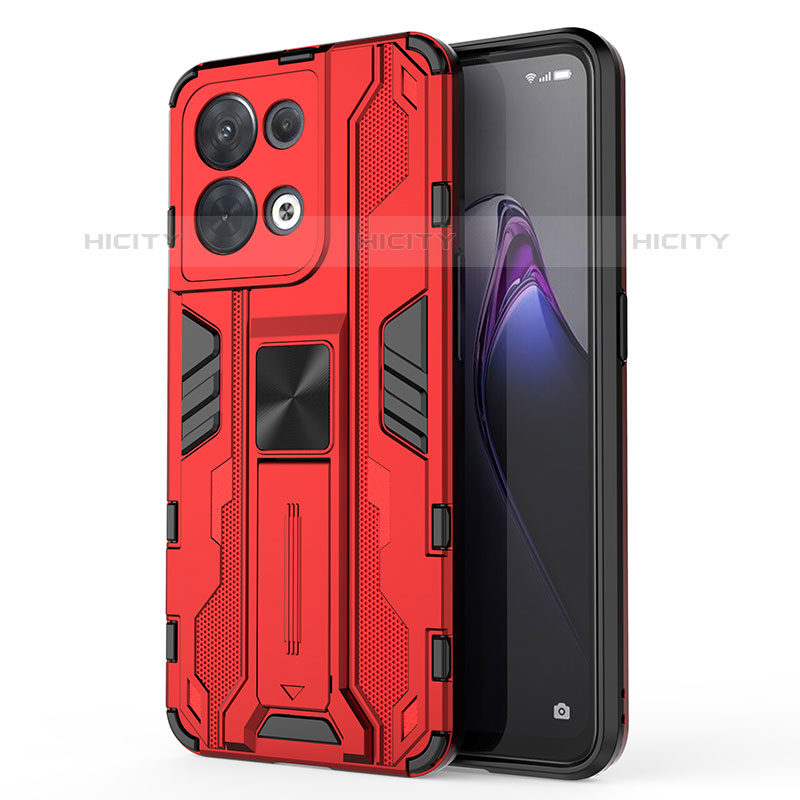 Funda Bumper Silicona y Plastico Mate Carcasa con Magnetico Soporte para Oppo Reno8 5G Rojo