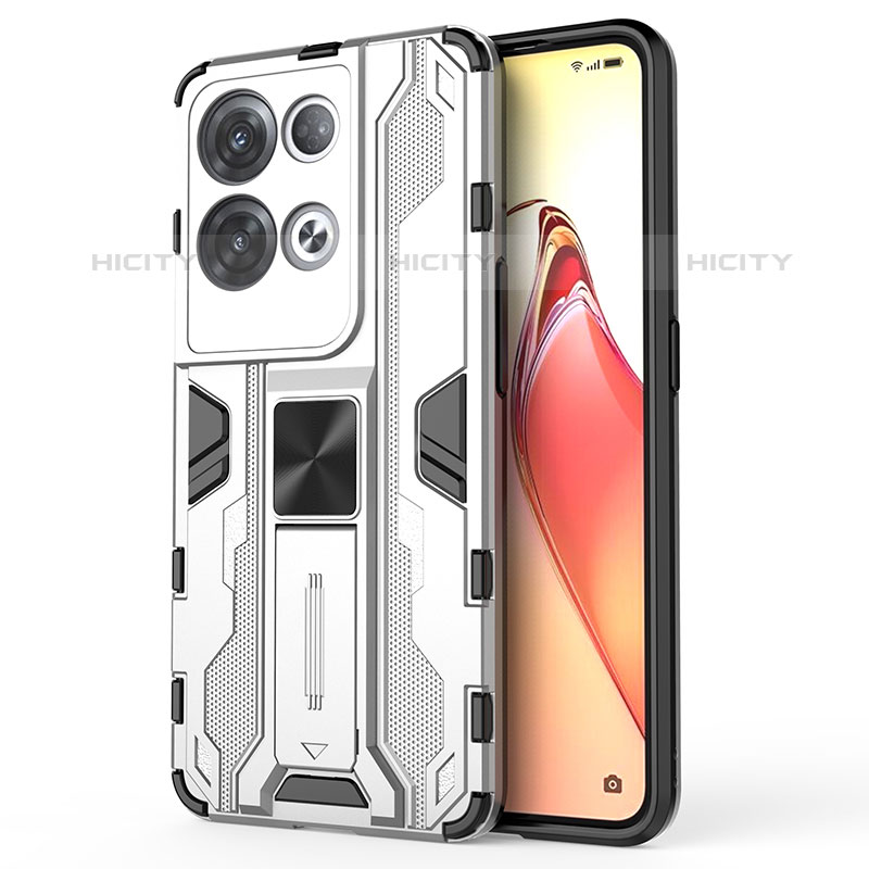 Funda Bumper Silicona y Plastico Mate Carcasa con Magnetico Soporte para Oppo Reno8 Pro 5G