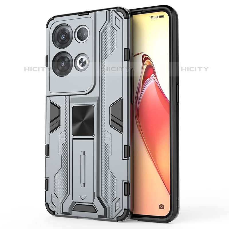 Funda Bumper Silicona y Plastico Mate Carcasa con Magnetico Soporte para Oppo Reno8 Pro 5G