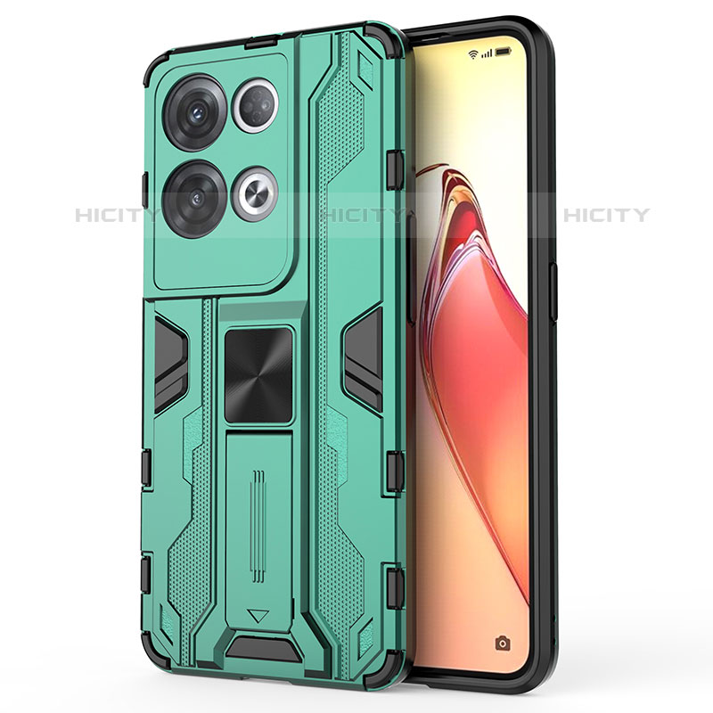 Funda Bumper Silicona y Plastico Mate Carcasa con Magnetico Soporte para Oppo Reno8 Pro 5G Verde