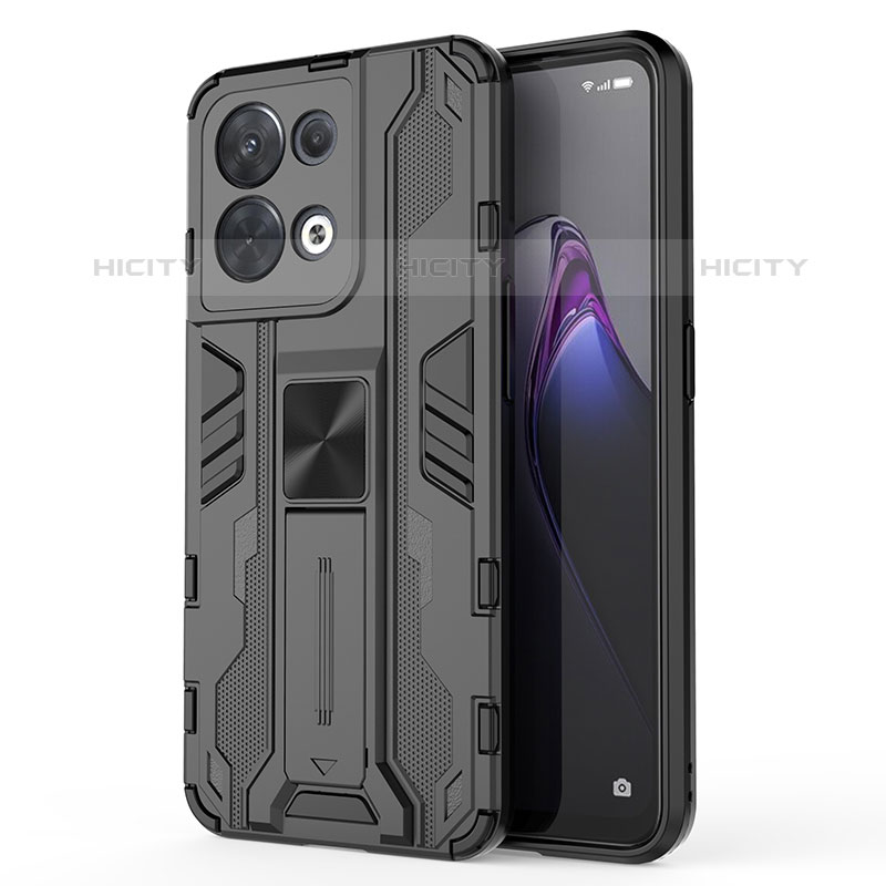 Funda Bumper Silicona y Plastico Mate Carcasa con Magnetico Soporte para Oppo Reno9 Pro 5G Negro