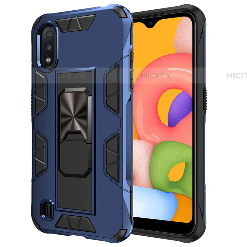 Funda Bumper Silicona y Plastico Mate Carcasa con Magnetico Soporte para Samsung Galaxy A01 SM-A015 Azul