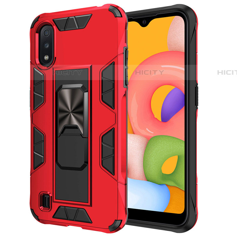 Funda Bumper Silicona y Plastico Mate Carcasa con Magnetico Soporte para Samsung Galaxy A01 SM-A015 Rojo