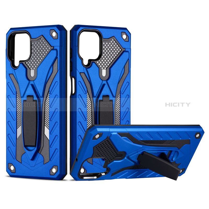 Funda Bumper Silicona y Plastico Mate Carcasa con Magnetico Soporte para Samsung Galaxy A12 5G Azul