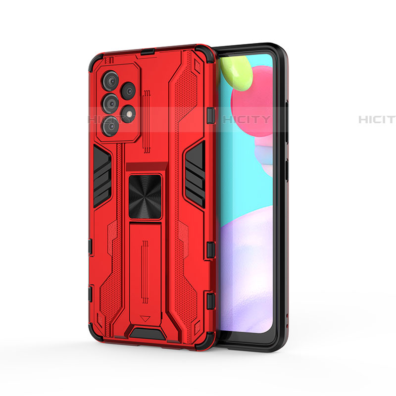 Funda Bumper Silicona y Plastico Mate Carcasa con Magnetico Soporte para Samsung Galaxy A52 4G Rojo