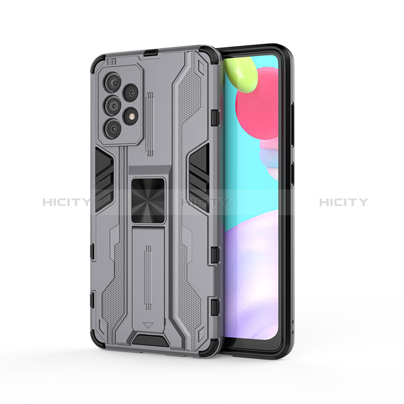 Funda Bumper Silicona y Plastico Mate Carcasa con Magnetico Soporte para Samsung Galaxy A52s 5G Gris