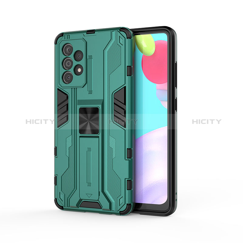 Funda Bumper Silicona y Plastico Mate Carcasa con Magnetico Soporte para Samsung Galaxy A52s 5G Verde