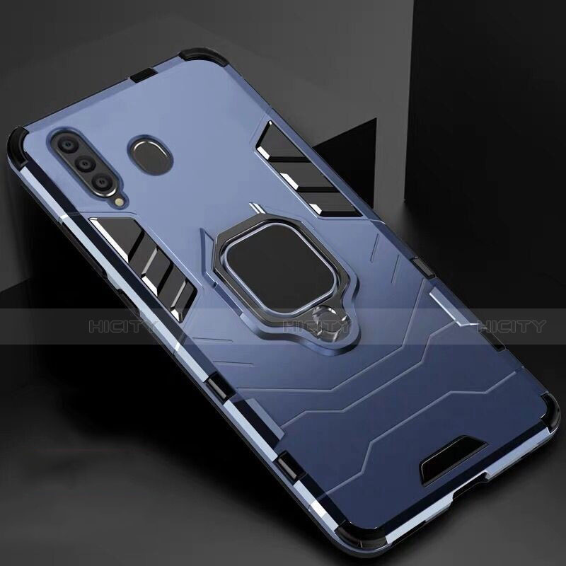 Funda Bumper Silicona y Plastico Mate Carcasa con Magnetico Soporte para Samsung Galaxy A60 Azul