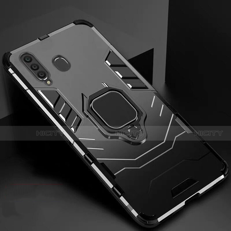 Funda Bumper Silicona y Plastico Mate Carcasa con Magnetico Soporte para Samsung Galaxy A60 Negro