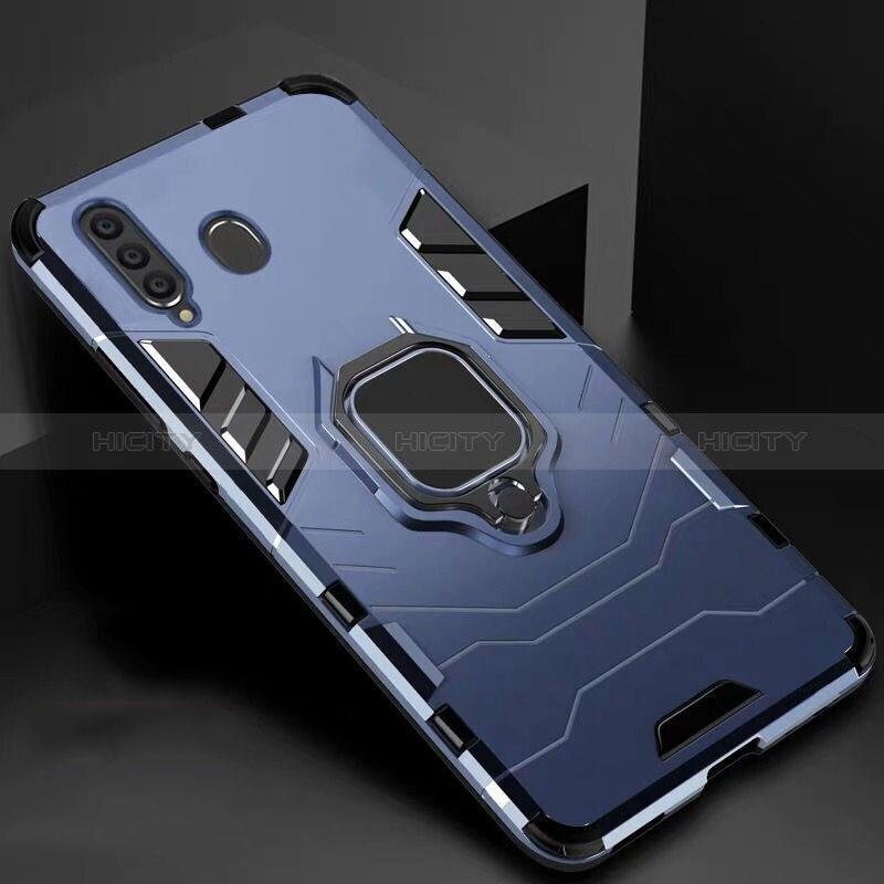 Funda Bumper Silicona y Plastico Mate Carcasa con Magnetico Soporte para Samsung Galaxy M40 Azul