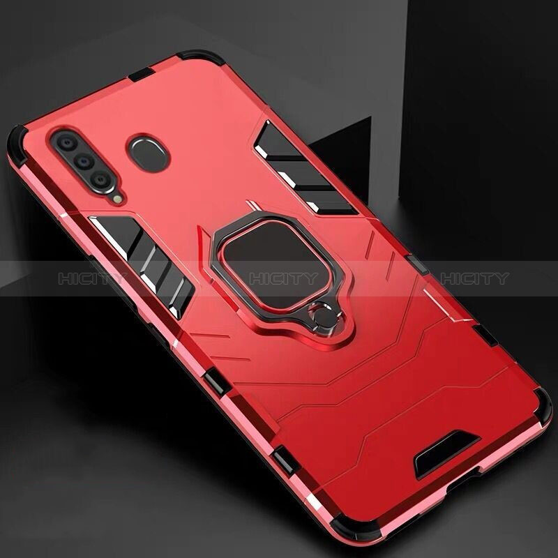 Funda Bumper Silicona y Plastico Mate Carcasa con Magnetico Soporte para Samsung Galaxy M40 Rojo