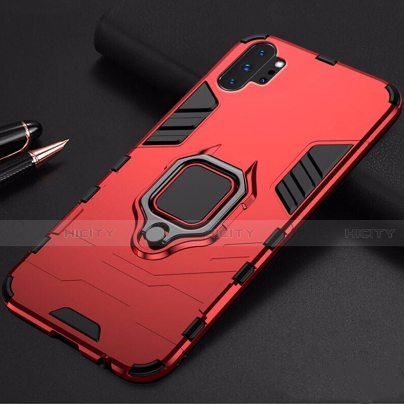 Funda Bumper Silicona y Plastico Mate Carcasa con Magnetico Soporte para Samsung Galaxy Note 10 Plus 5G Rojo