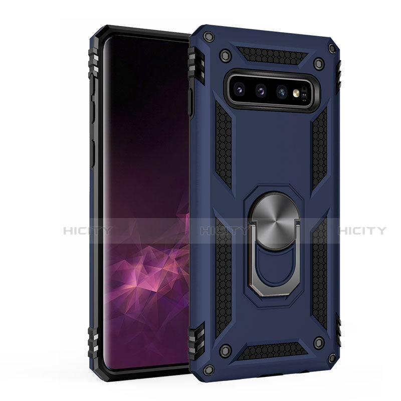 Funda Bumper Silicona y Plastico Mate Carcasa con Magnetico Soporte para Samsung Galaxy S10 5G Azul