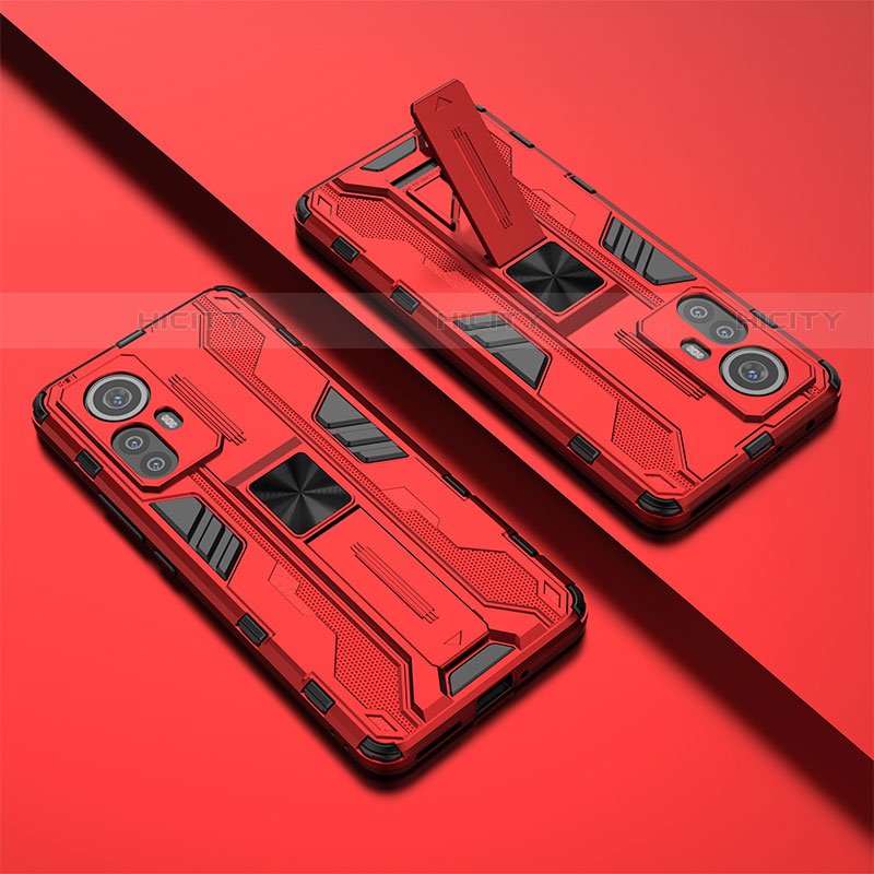 Funda Bumper Silicona y Plastico Mate Carcasa con Magnetico Soporte para Xiaomi Mi 12 Lite 5G Rojo