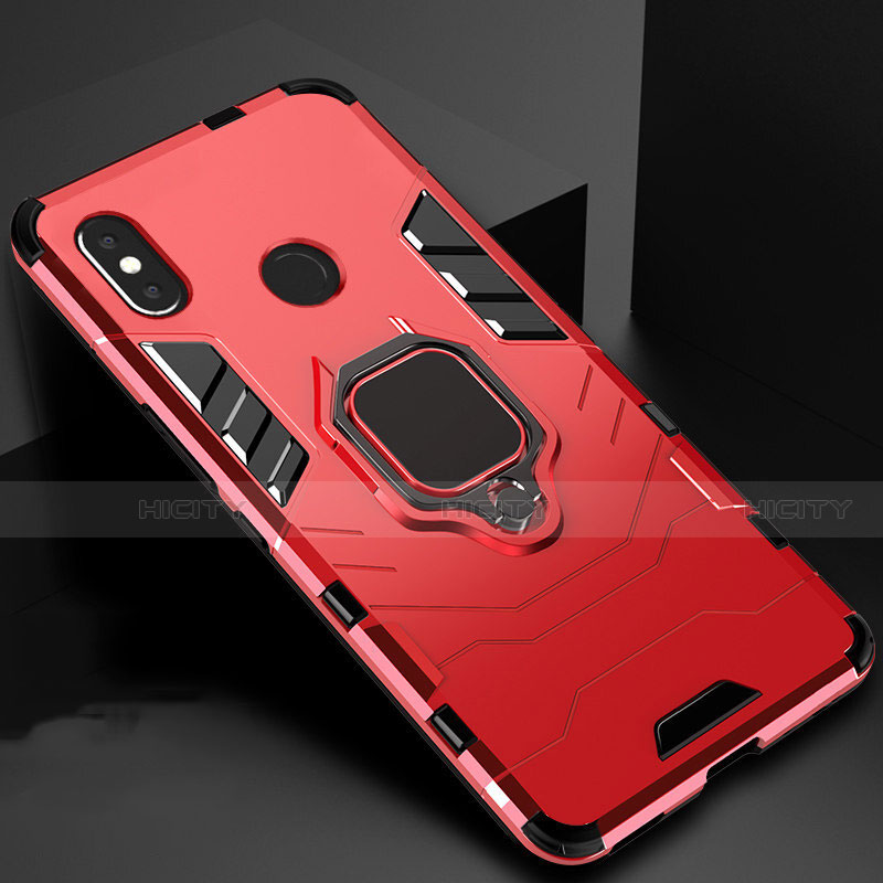 Funda Bumper Silicona y Plastico Mate Carcasa con Magnetico Soporte para Xiaomi Mi A2 Rojo