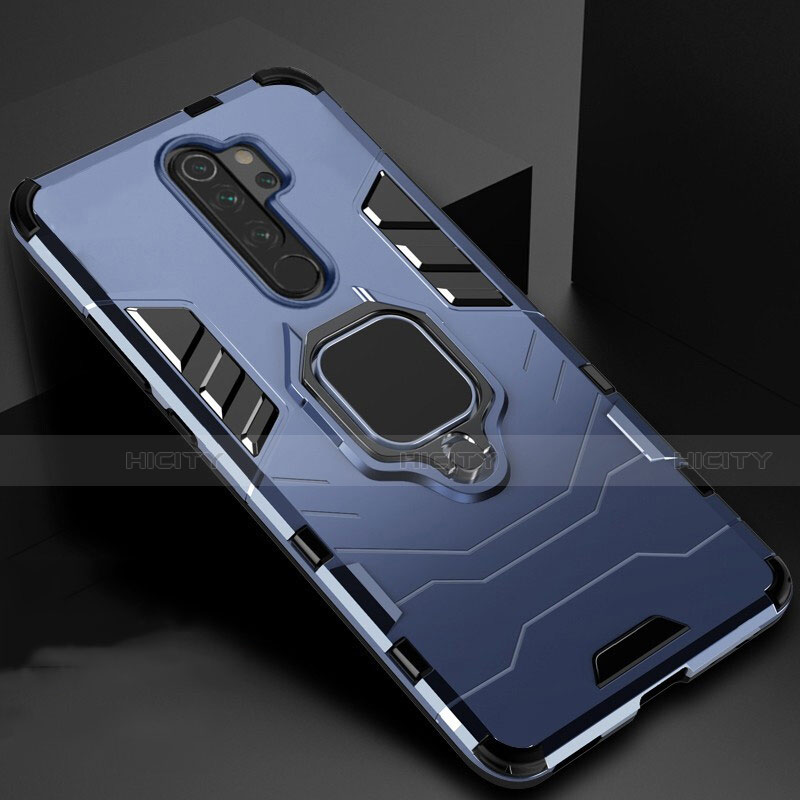 Funda Bumper Silicona y Plastico Mate Carcasa con Magnetico Soporte para Xiaomi Redmi Note 8 Pro Azul