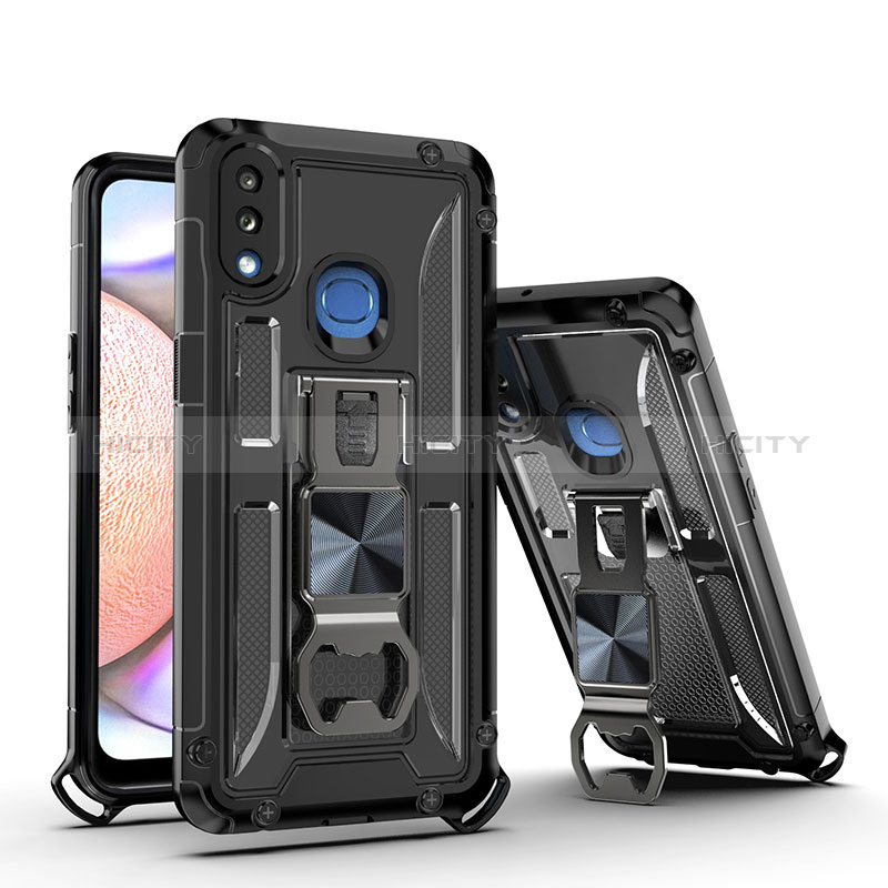 Funda Bumper Silicona y Plastico Mate Carcasa con Magnetico Soporte Q01W para Samsung Galaxy A10s Negro