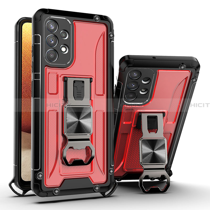Funda Bumper Silicona y Plastico Mate Carcasa con Magnetico Soporte Q01W para Samsung Galaxy A32 5G Rojo
