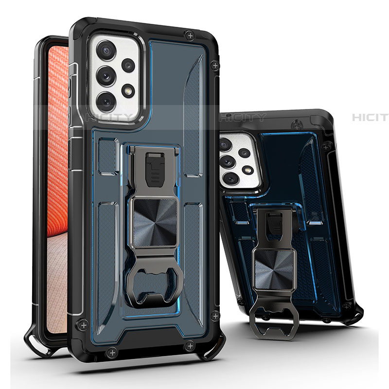 Funda Bumper Silicona y Plastico Mate Carcasa con Magnetico Soporte Q01W para Samsung Galaxy A72 5G Azul