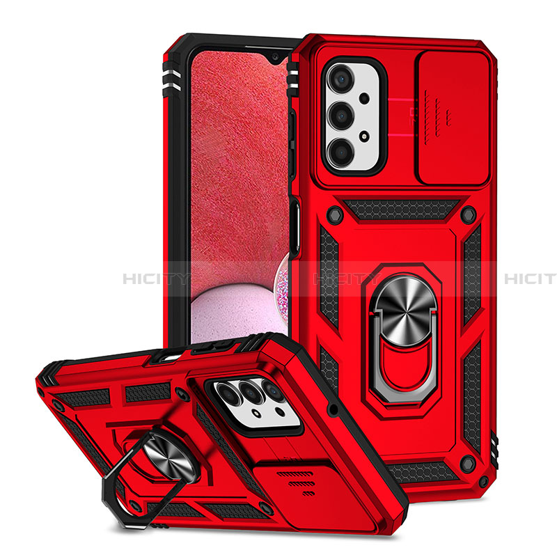 Funda Bumper Silicona y Plastico Mate Carcasa con Magnetico Soporte Q02W para Samsung Galaxy A13 4G Rojo