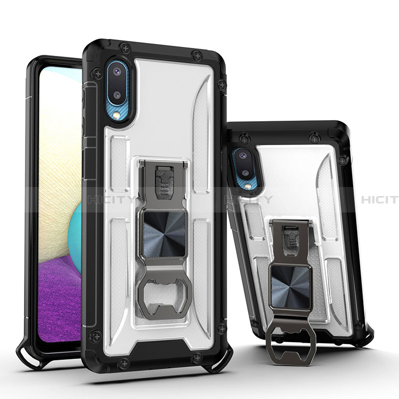 Funda Bumper Silicona y Plastico Mate Carcasa con Magnetico Soporte QW1 para Samsung Galaxy A02