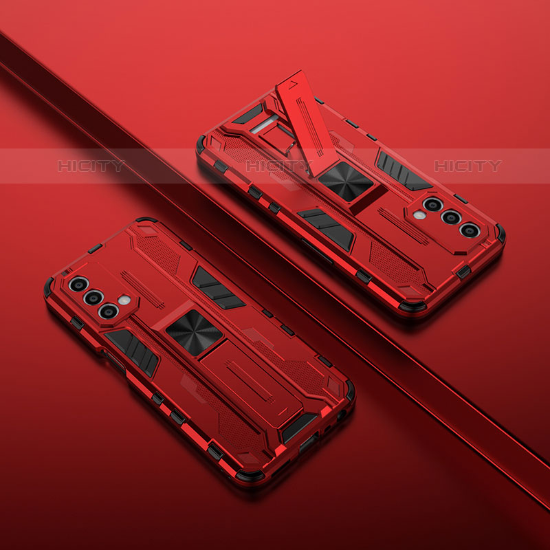 Funda Bumper Silicona y Plastico Mate Carcasa con Magnetico Soporte T01 para OnePlus Nord N200 5G Rojo