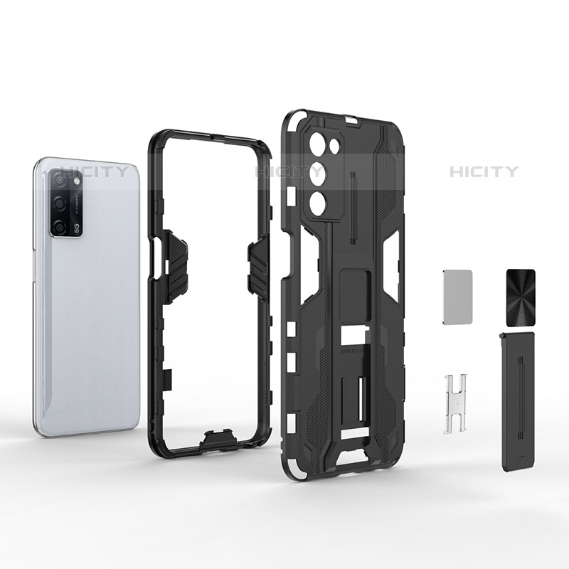 Funda Bumper Silicona y Plastico Mate Carcasa con Magnetico Soporte T01 para Oppo A53s 5G